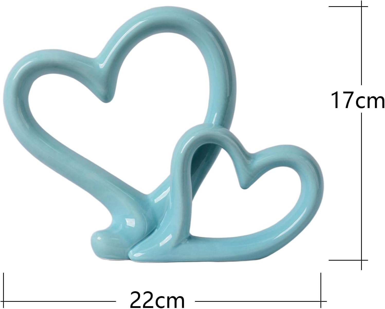 Ceramiczna Rzeźba Dwóch Serc w Pastelowym Błękicie