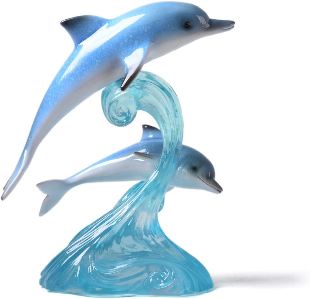 Sculpture of Two Leaping Dolphins on a Wave