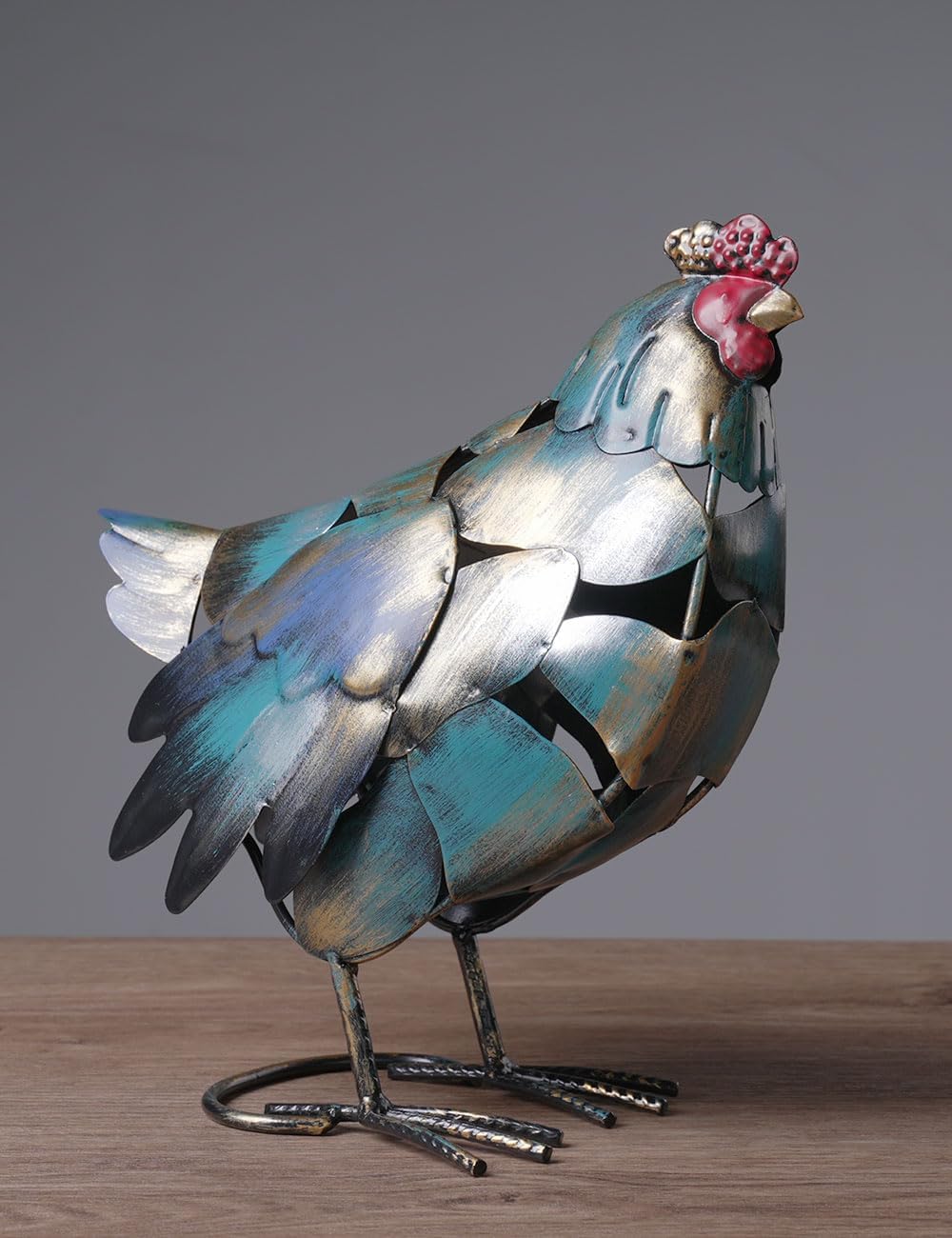 Metal Hen Sculpture in Rustic Style