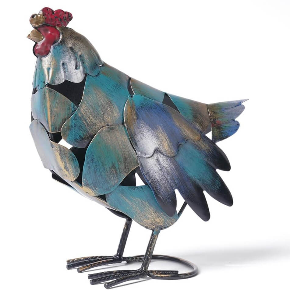 Metal Hen Sculpture in Rustic Style