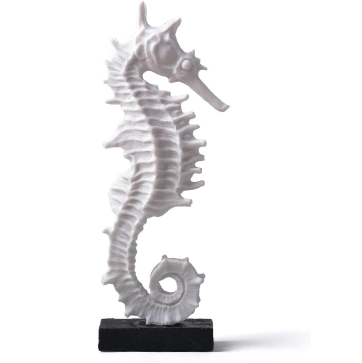 White Seahorse Sculpture on a Black Base