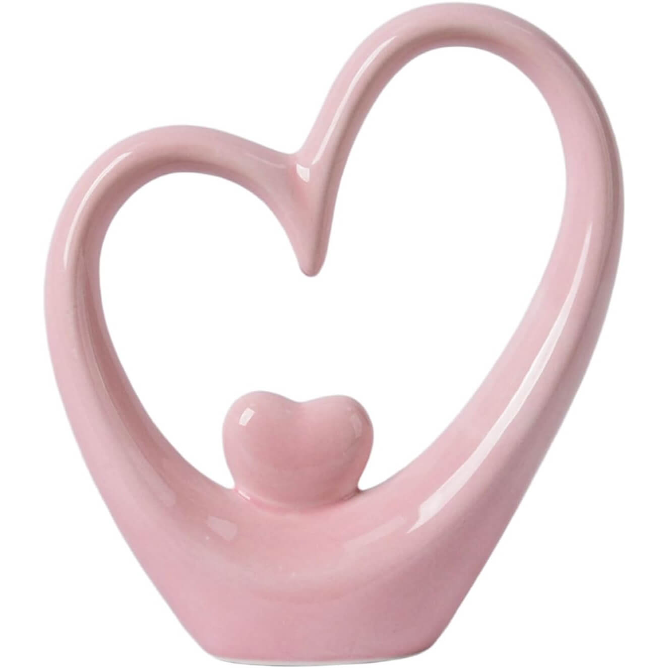 Ceramic Heart Sculpture with a Small Heart Inside in Pastel Pink
