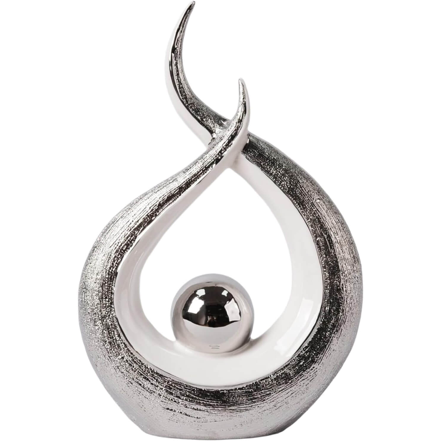 Abstract Flame-Shaped Sculpture with a Silver Sphere
