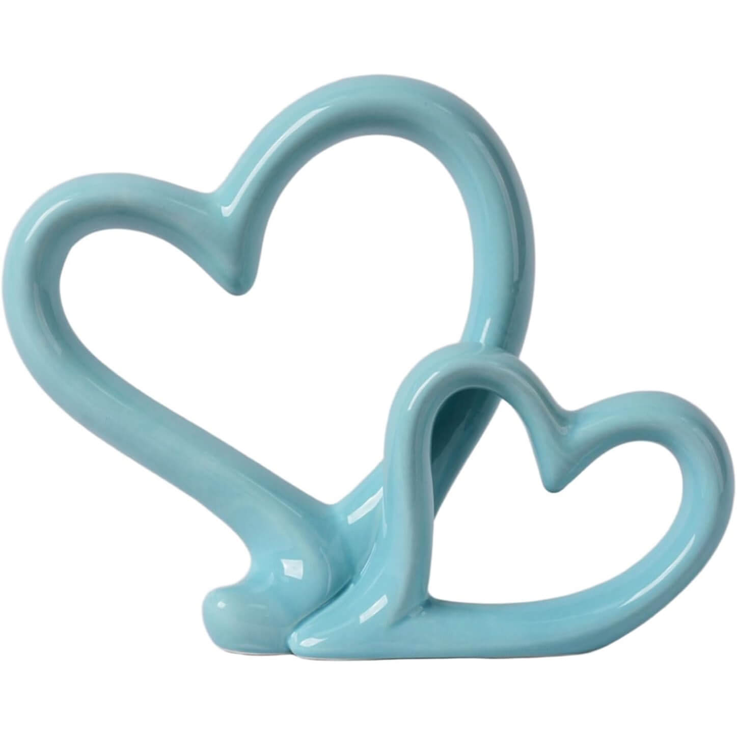 Ceramic Sculpture of Two Hearts in Pastel Blue