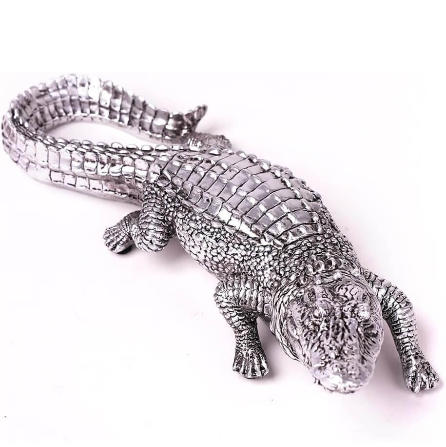 Silver Crocodile Sculpture in Glamour Style